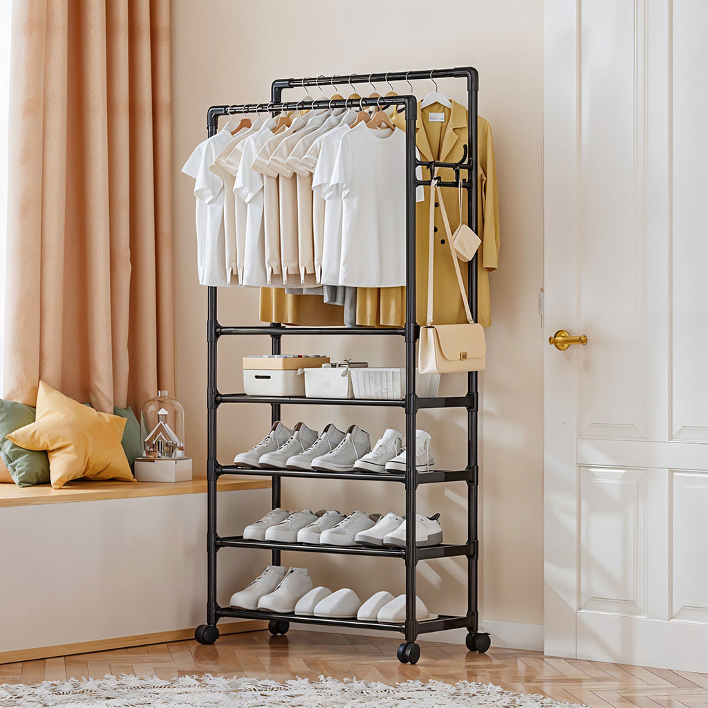 Perchero Organisateur à 5 Niveaux avec Roues pour Vêtements et Chaussures – منظم ملابس وأحذية بخمسة مستويات