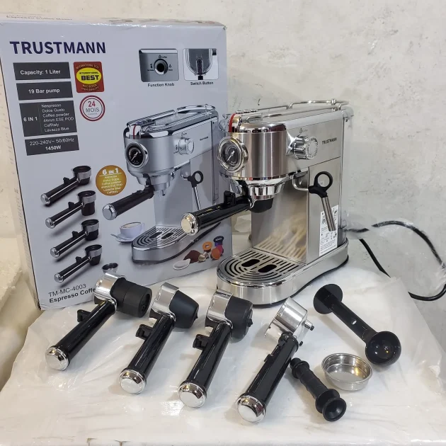 Cafetière 6en1 inox a Bras Multi-Capsules 1400W 19Bar TRUSTMANN® MC-4003
