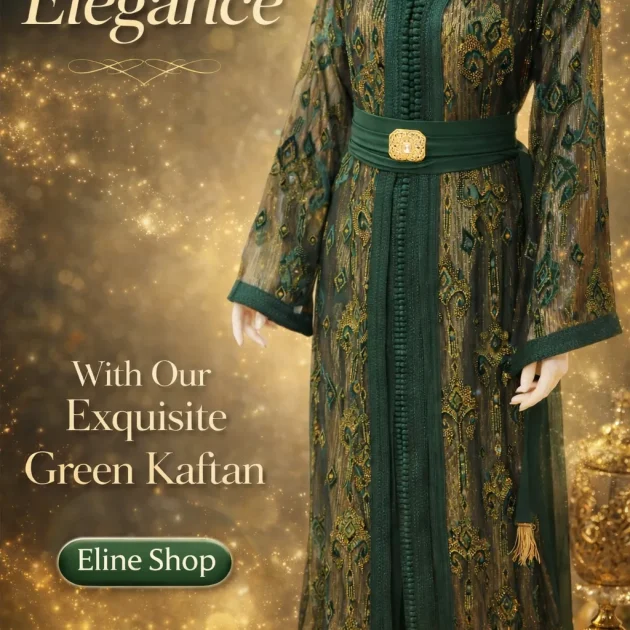 فستان سهرة قفطان أخضر caftan