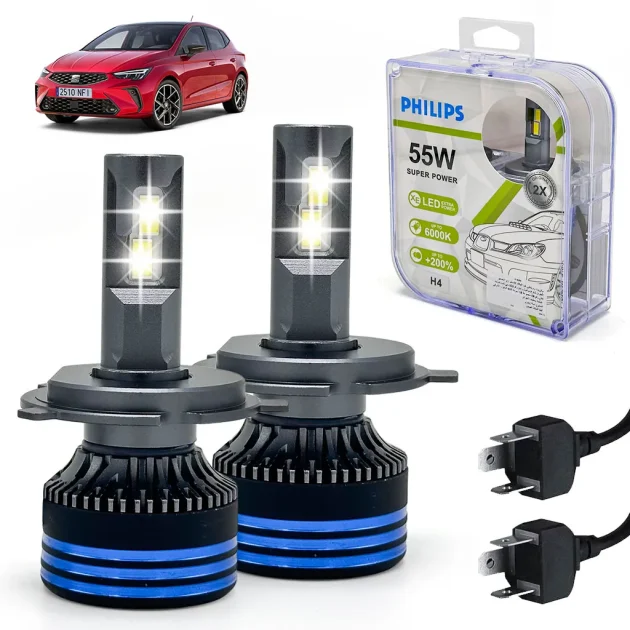 Kit Lampe de phare LED H4 Philips 6000K-16000LM Ultra Puissant - مصابيح إضاءة أمامية للسيارات