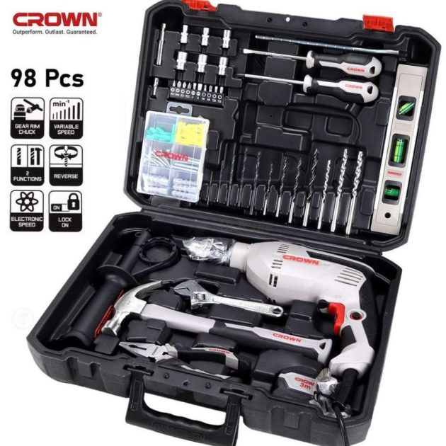 Perceuse 600W avec valise à outils 98pcs CROWN | CT10128
