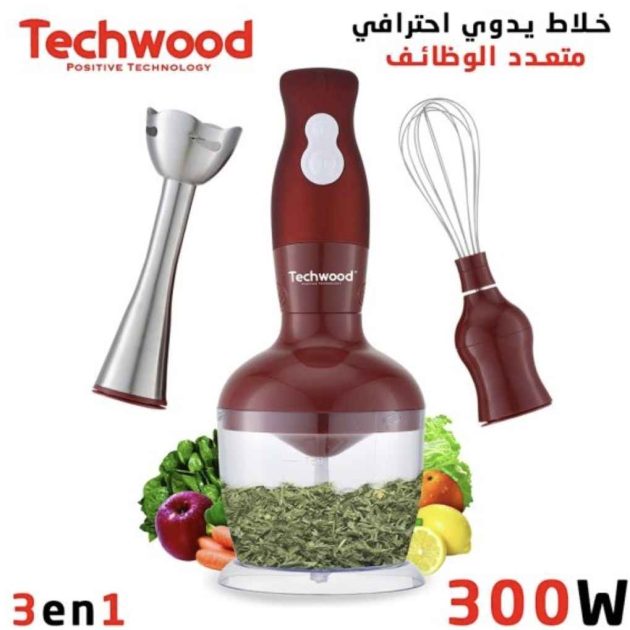 Techwood Set 3en1 Mixeur Plongeur et Fouet et Hachoir 2 Vitesses 300w