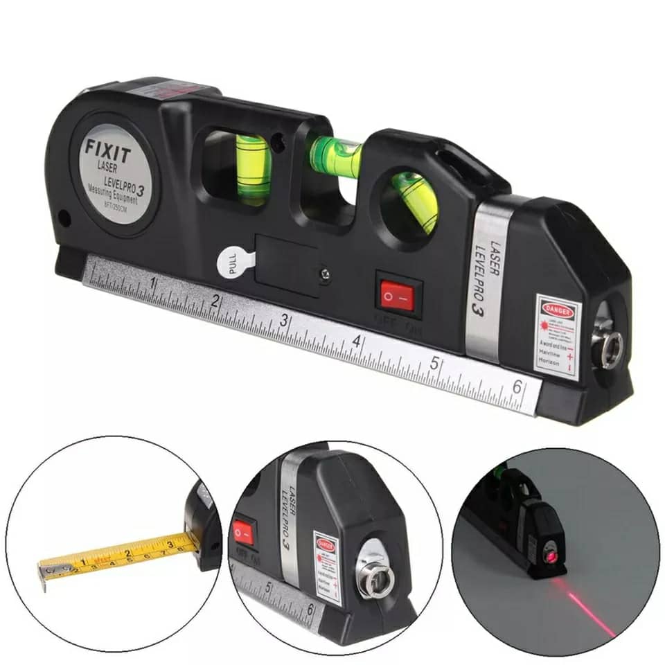 Niveau Laser 4en1 Fixit Level pro 3 Outil de musure Polyvalent Ruban De 8 Pieds